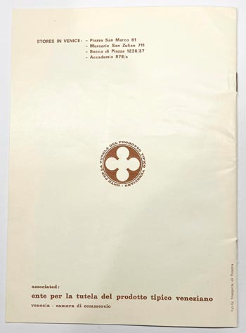 Archimede Seguso Murano Glass 1965 Catalogue, Back Cover