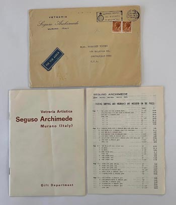 Archimede Seguso Murano Glass 1965 Catalogue, Catalogue, Price List and Envelope