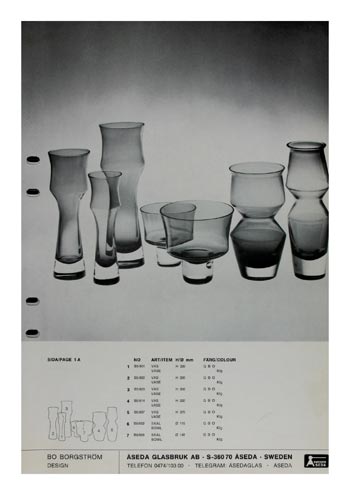 Aseda Glasbruk Murano Glass 1971-73 Catalogue, Page 1