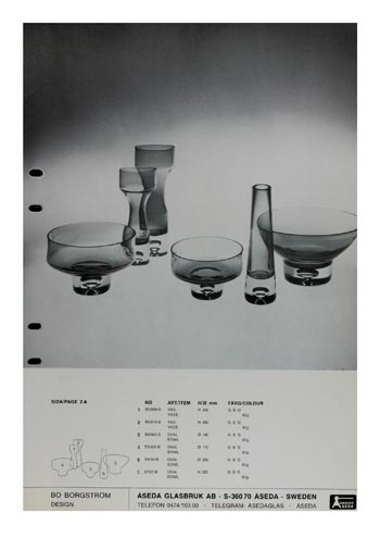 Aseda Glasbruk 1971-73 Swedish Glass Catalogue, Page 2