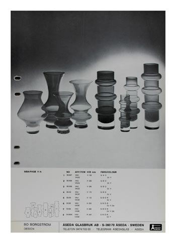 Aseda Glasbruk 1971-73 Swedish Glass Catalogue, Page 11