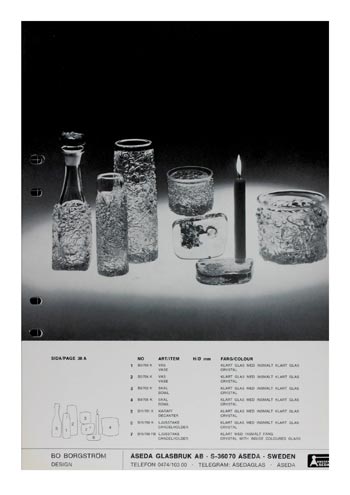 Aseda Glasbruk 1971-73 Swedish Glass Catalogue, Page 38