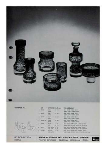 Aseda Glasbruk 1971-73 Swedish Glass Catalogue, Page 39