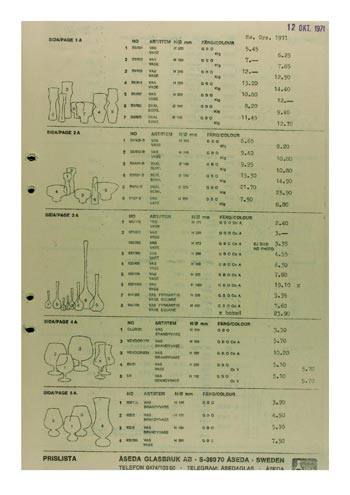 Aseda Glasbruk 1971-73 Swedish Glass Catalogue, Page 43
