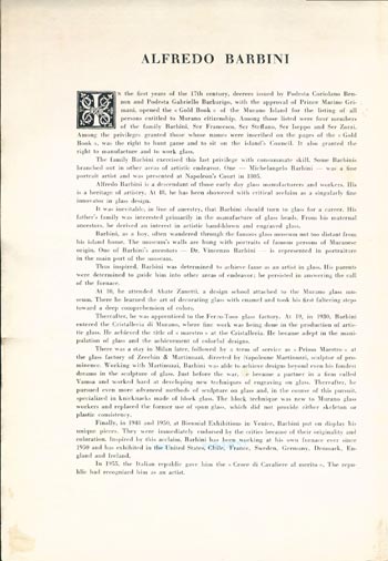 Barbini 1961 Murano Glass Catalogue, Introduction