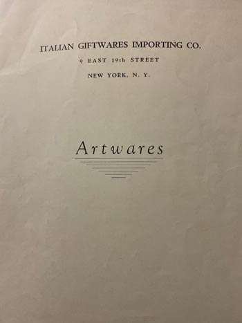 Italian Giftwares Importing Co Catalogue, Front Cover