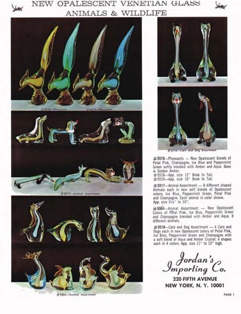 Jordan's Importing Company (JICO) 1967 Murano Glass Catalogue, Page 1