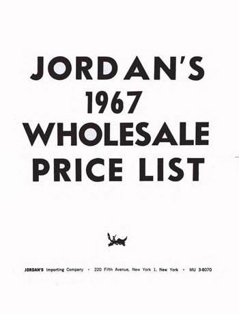 Jordan's Importing Company (JICO) 1967 Murano Glass Catalogue, Price List Page 1