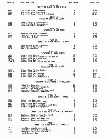 Jordan's Importing Company (JICO) 1967 Murano Glass Catalogue, Price List Page 3