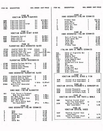 Jordan's Importing Company (JICO) 1967 Murano Glass Catalogue, Price List Page 4