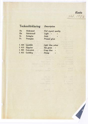 Kosta 1956 Swedish Glass Catalogue, Page 1