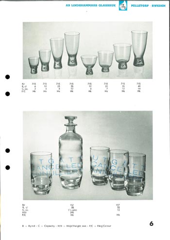 Lindshammar 1950's Swedish Glass Catalogue, Page 6 (5 missing)