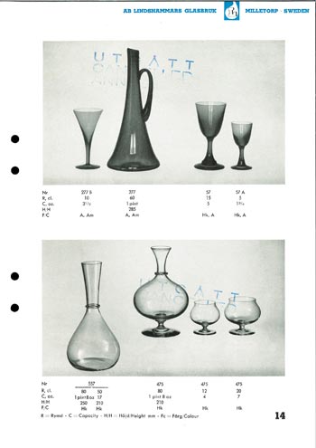 Lindshammar 1950's Swedish Glass Catalogue, Page 14 (13 missing)