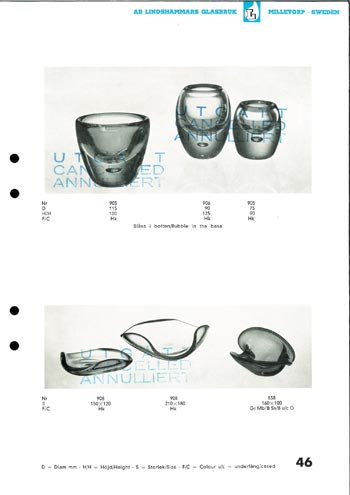 Lindshammar 1950's Swedish Glass Catalogue, Page 46 (43-45 missing)