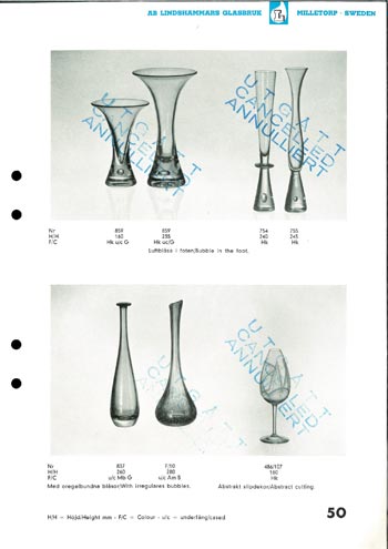 Lindshammar 1950's Swedish Glass Catalogue, Page 50
