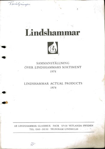 Lindshammar 1978 Swedish Glass Catalogue, Front Cover
