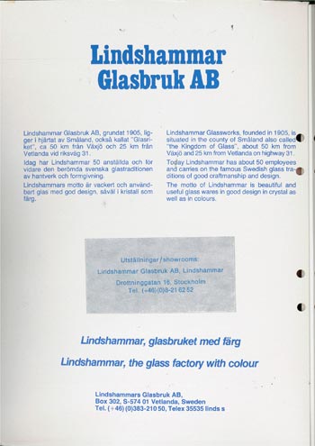 Lindshammar 1986 Swedish Glass Catalogue, Introduction
