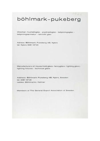 Pukeberg 1966 Swedish Glass Catalogue, Introduction