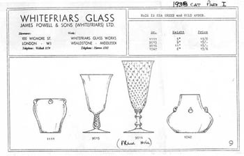 Whitefriars 1938 British Glass Catalogue, Page 9