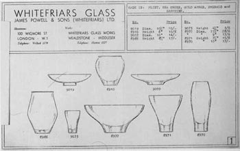 Whitefriars 1940 British Glass Catalogue, Page 1