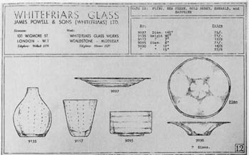 Whitefriars 1940 British Glass Catalogue, Page 12
