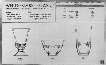 Whitefriars 1940 British Glass Catalogue, Page 13