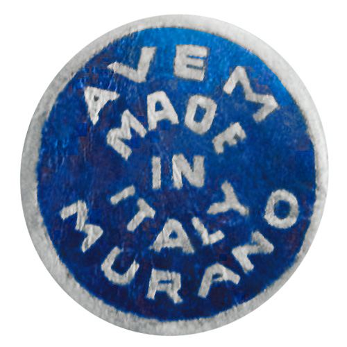 Blue Murano glass label for AVEM