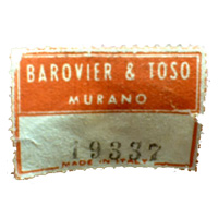 Barovier & Toso Murano glass paper label.