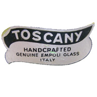 "Toscany Handcrafted Genuine Empoli Glass, Italy" paper label found on Empoli Verde glass.