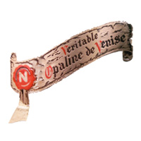 V. Nason & C. Murano glass foil scroll label, reads "N, Veritable Opaline de Venise".