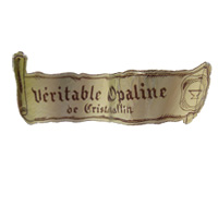 French glass foil scroll label, reads "Veritable Opaline de Cristallin".