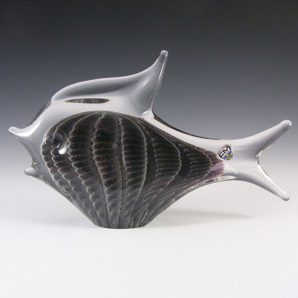 Large FM Konstglas/Marcolin Fumato Glass Fish - Signed + Labelled