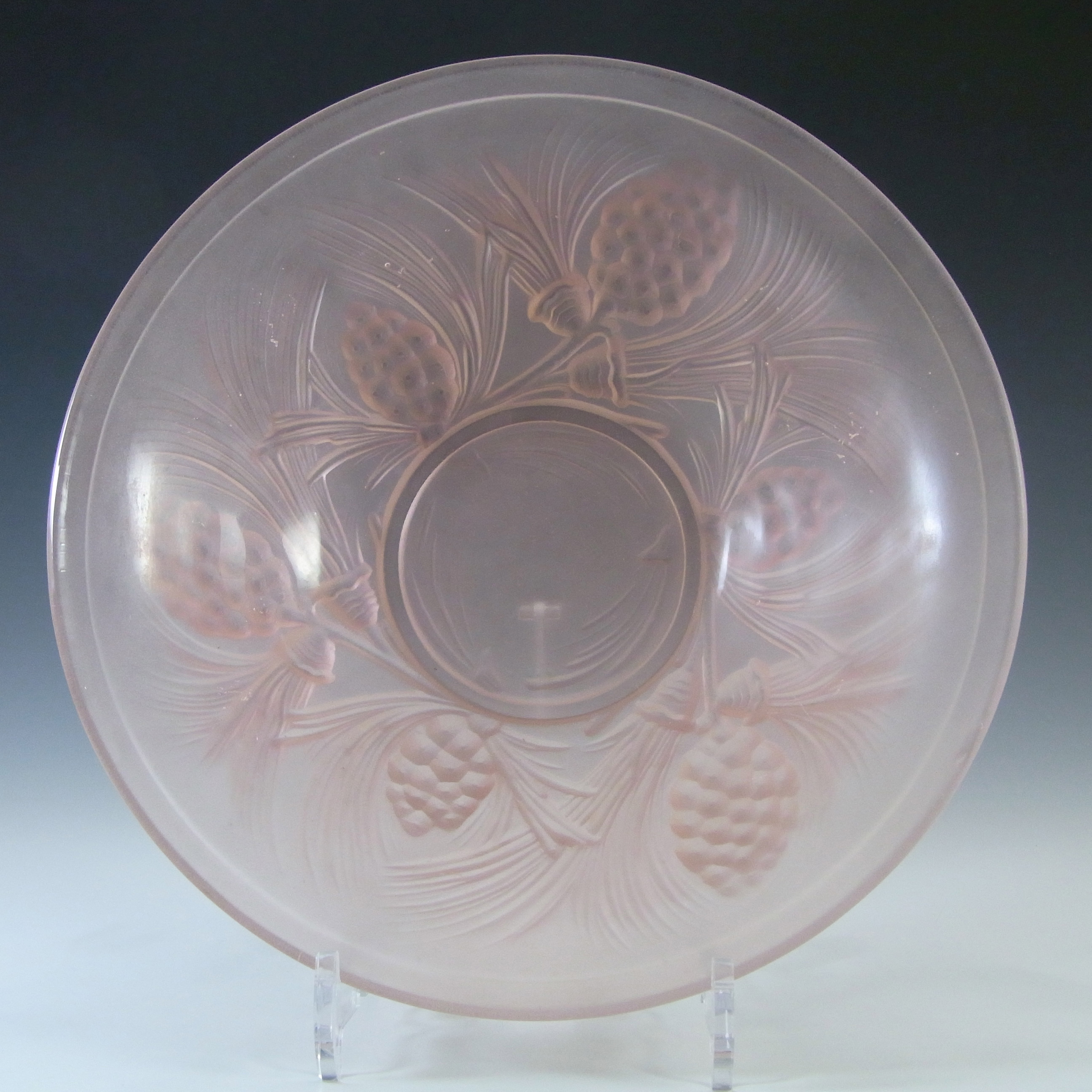 Jobling #5000 Vintage Art Deco Frosted Pink Glass Fircone Bowl