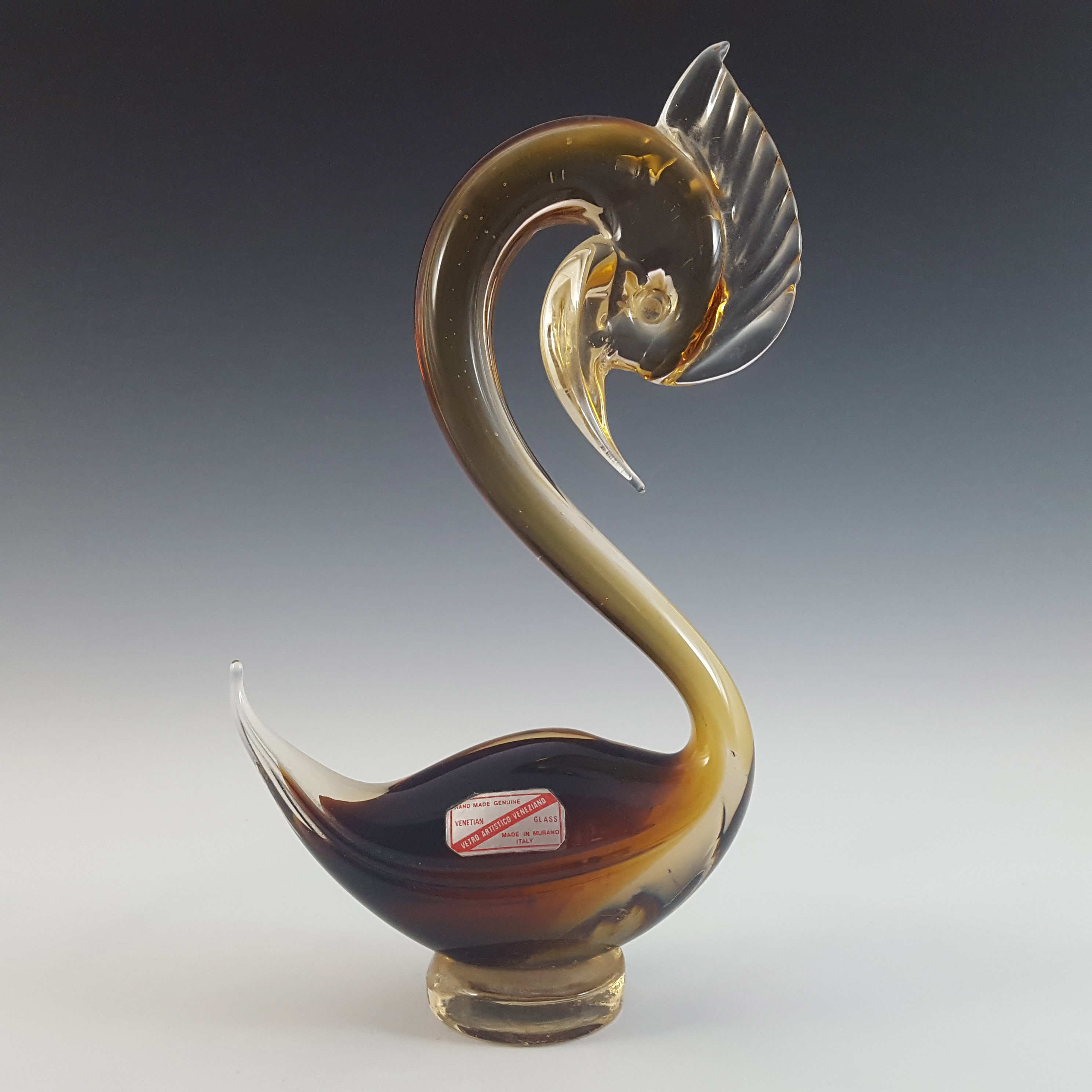 Vetro Artistico Veneziano Murano Brown Cased Glass Swan