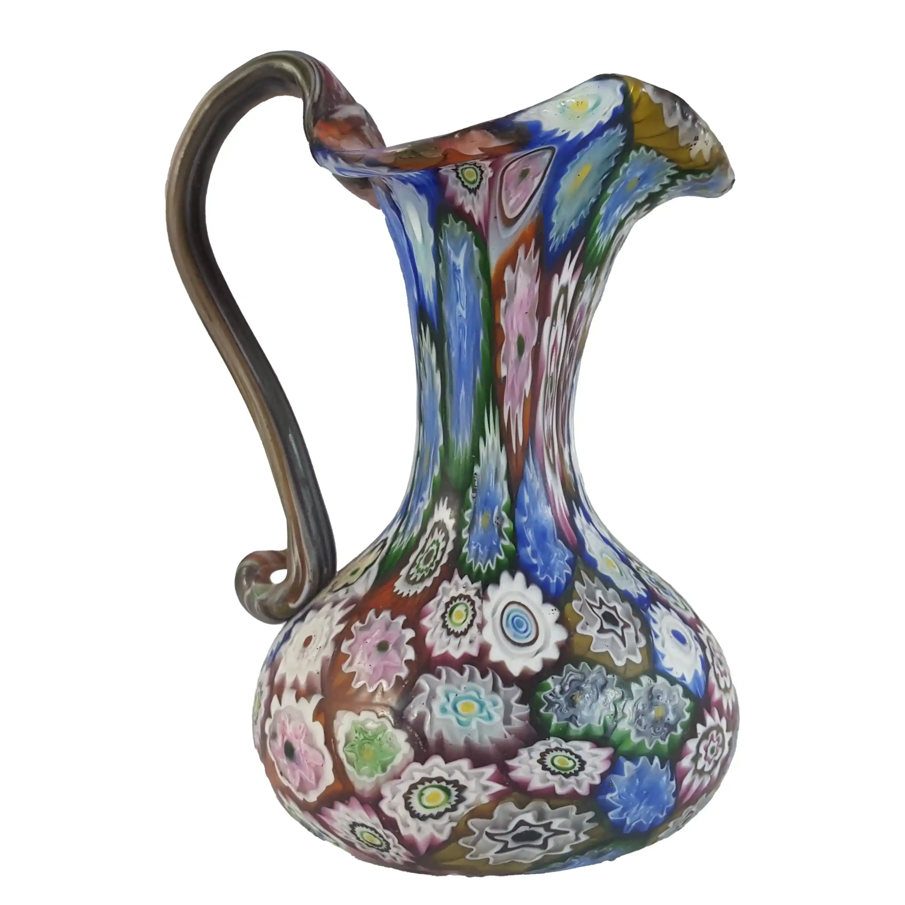Fratelli Toso Millefiori Canes Multicoloured Murano Glass Vase/Jug