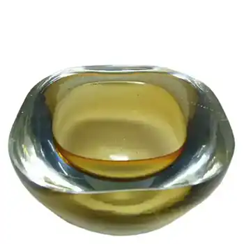 (image for) Murano Geode Amber & Clear Sommerso Glass Square Bowl