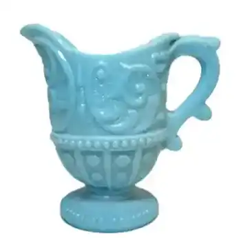 (image for) Portieux #3891 French Victorian Blue Milk Glass 'Louis XV' Creamer / Jug