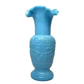 (image for) French Victorian Vintage Blue Milk Glass 'Leaf' Vase