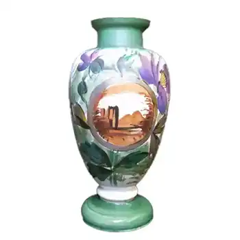 (image for) Large 1900's Victorian Hand Painted Opaque Glass Vase