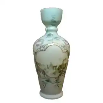 (image for) Bohemian 1900s Victorian Hand Painted Opaque Glass Vase