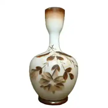 (image for) Bohemian 1900s Victorian Hand Painted Opaque Glass Vase
