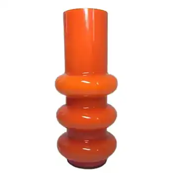 (image for) Ryd Glasbruk Swedish / Scandinavian Orange Glass Hooped 10.5" Vase