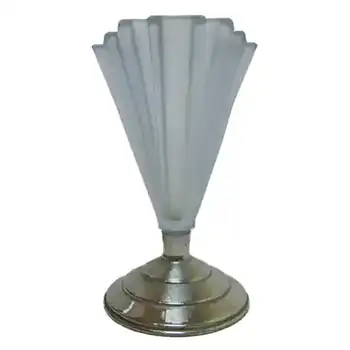 (image for) Bagley #334 Art Deco 4.75" Blue Glass & Chrome 'Grantham' Vase