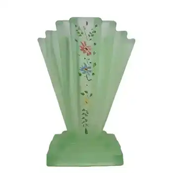 (image for) Bagley #334 Art Deco 6" Painted Green Glass 'Grantham' Vase