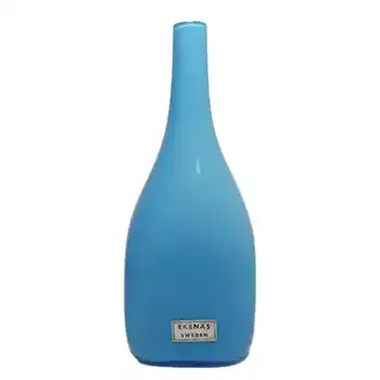 (image for) Ekenas Glasbruk Swedish Blue Cased Glass Vase - Labelled