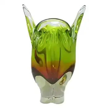(image for) Chřibská #296/1/23 Green & Orange Glass Vase