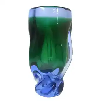 (image for) Chřibská Vintage Czech Green & Blue Glass Sculpture Vase