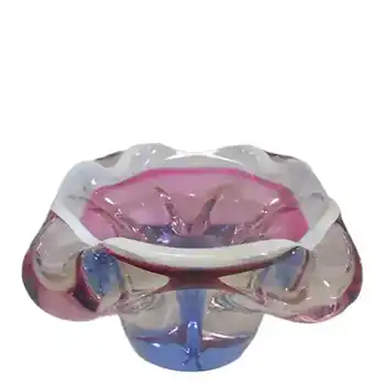 (image for) Chřibská #316 Czech Vintage Pink, White & Blue Glass Ashtray Bowl