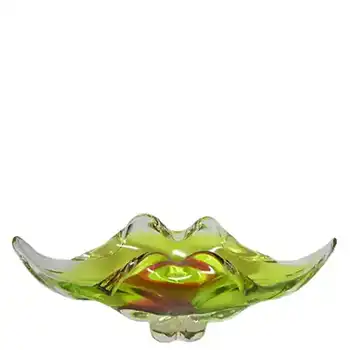 (image for) Chřibská #296/5/30 Czech Green & Pink Glass Bowl