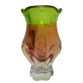 (image for) Chřibská #240/1/19 Czech Pink & Green Glass Vase
